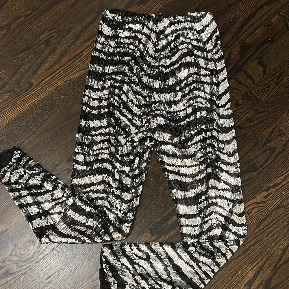 Black and White Sequin Zebra Print pants
